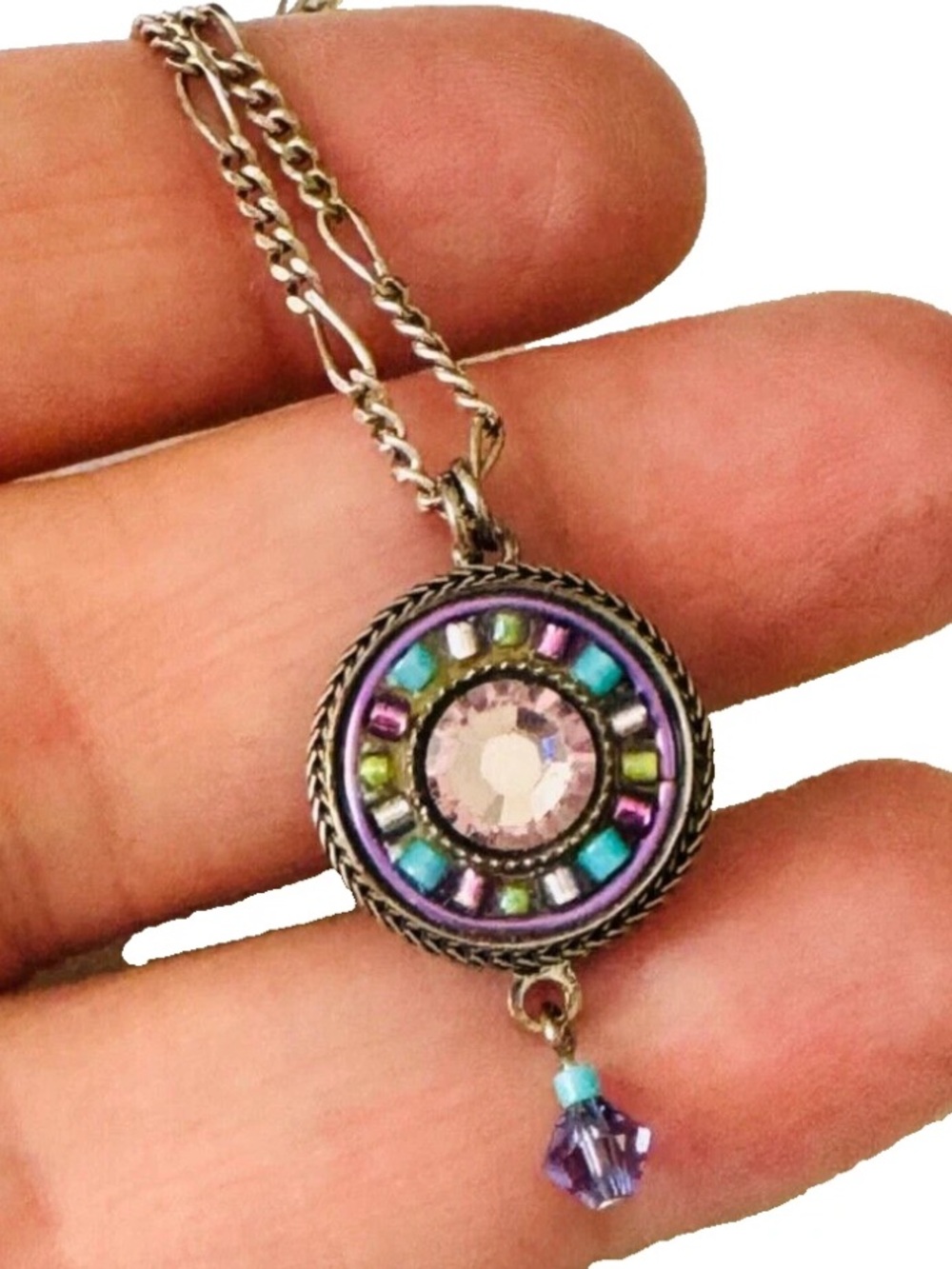 FIREFLY Mosaic Swarovski Crystal LA DOLCE VITA Round Pendant Necklace 925 Chain
